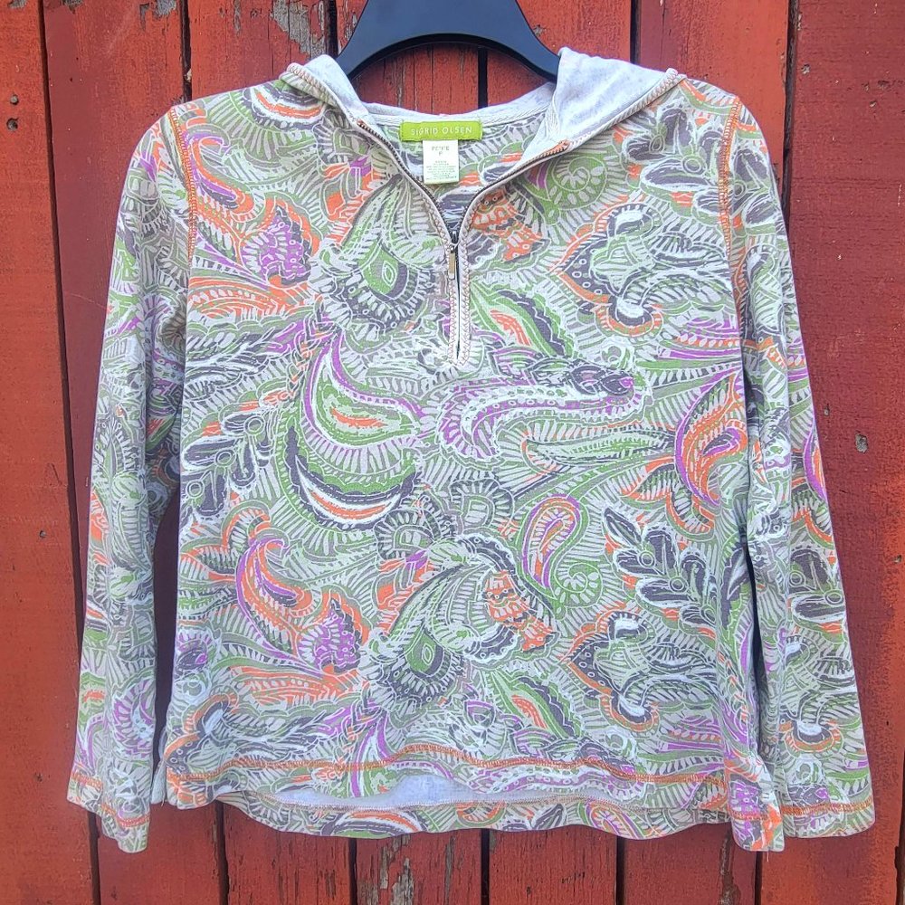 Sigrid Olsen Paisley Hooded Top Petite Small Lightweight